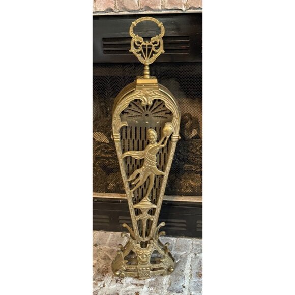 XL Vintage Art Deco Fireplace Screen Brass Ornate Peacock Folding Fan Rare 47" W - Picture 7 of 11